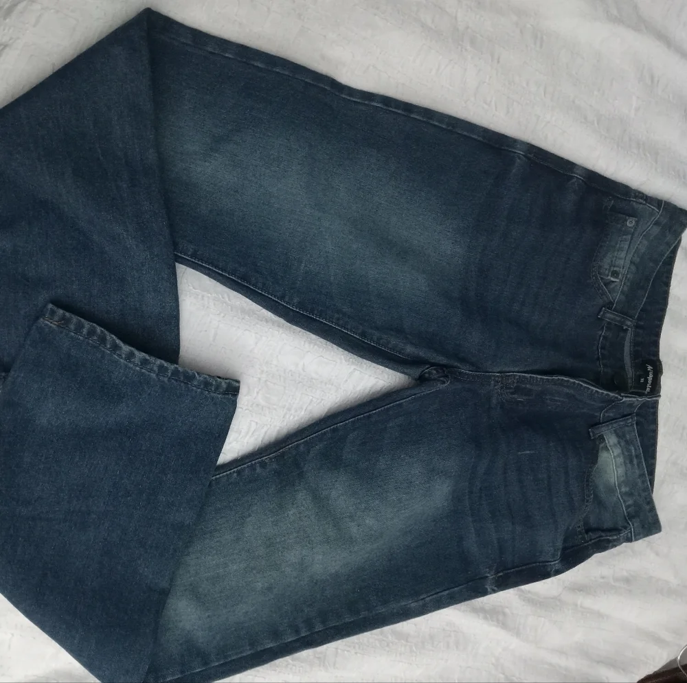 Areopostale Men Jeans Size 32 X 30 Blue Slim Straight Blasted Destressed Demin